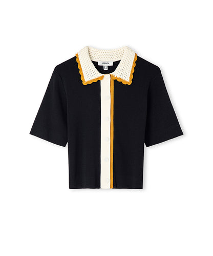 Siyah Kontrast Yaka Colorblock Triko Is1260050039001 | Ipekyol