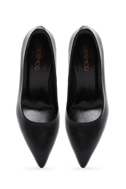 Kadın Siyah Topuklu Deri Stiletto