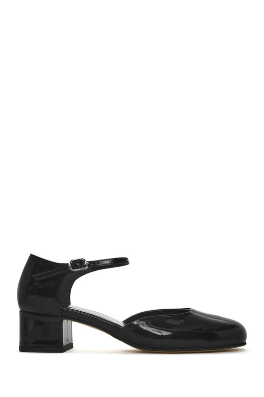 Kadın Siyah Bilekten Tokalı Kısa Kalın Topuklu Rugan Deri Ayakkabı