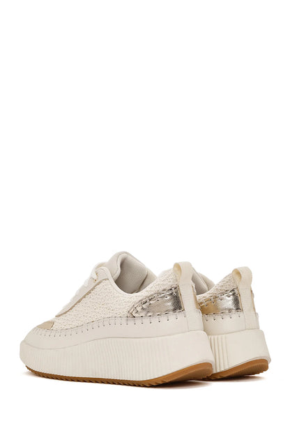 Kadın Bej Bağcıklı Kalın Tabanlı Örgülü Sneaker