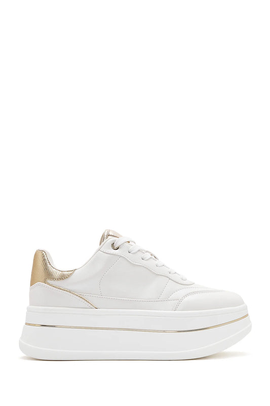 Kadın Beyaz Bağcıklı Kalın Tabanlı Sneaker