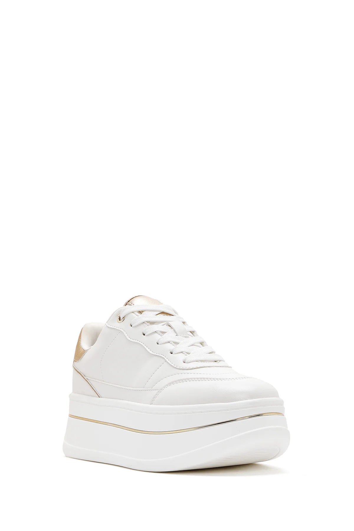 Kadın Beyaz Bağcıklı Kalın Tabanlı Sneaker