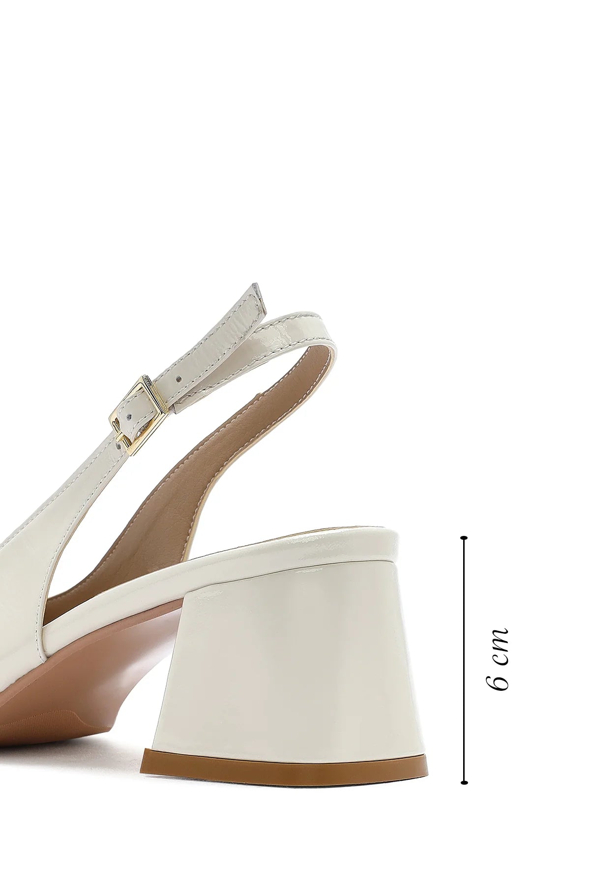 Kadın Bej Bilekten Tokalı Arkası Açık Kısa Kalın Topuklu Rugan Deri Ayakkabı