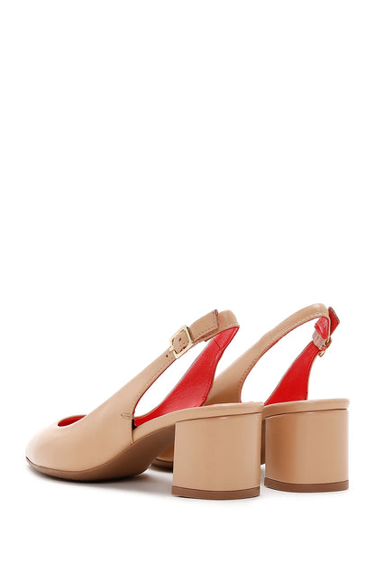 Derimod Gritti Kadın Bej Arkası Açık Kısa Kalın Topuklu Deri Ayakkabı