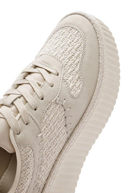 Kadın Bej Bağcıklı Kalın Tabanlı Örgülü Sneaker