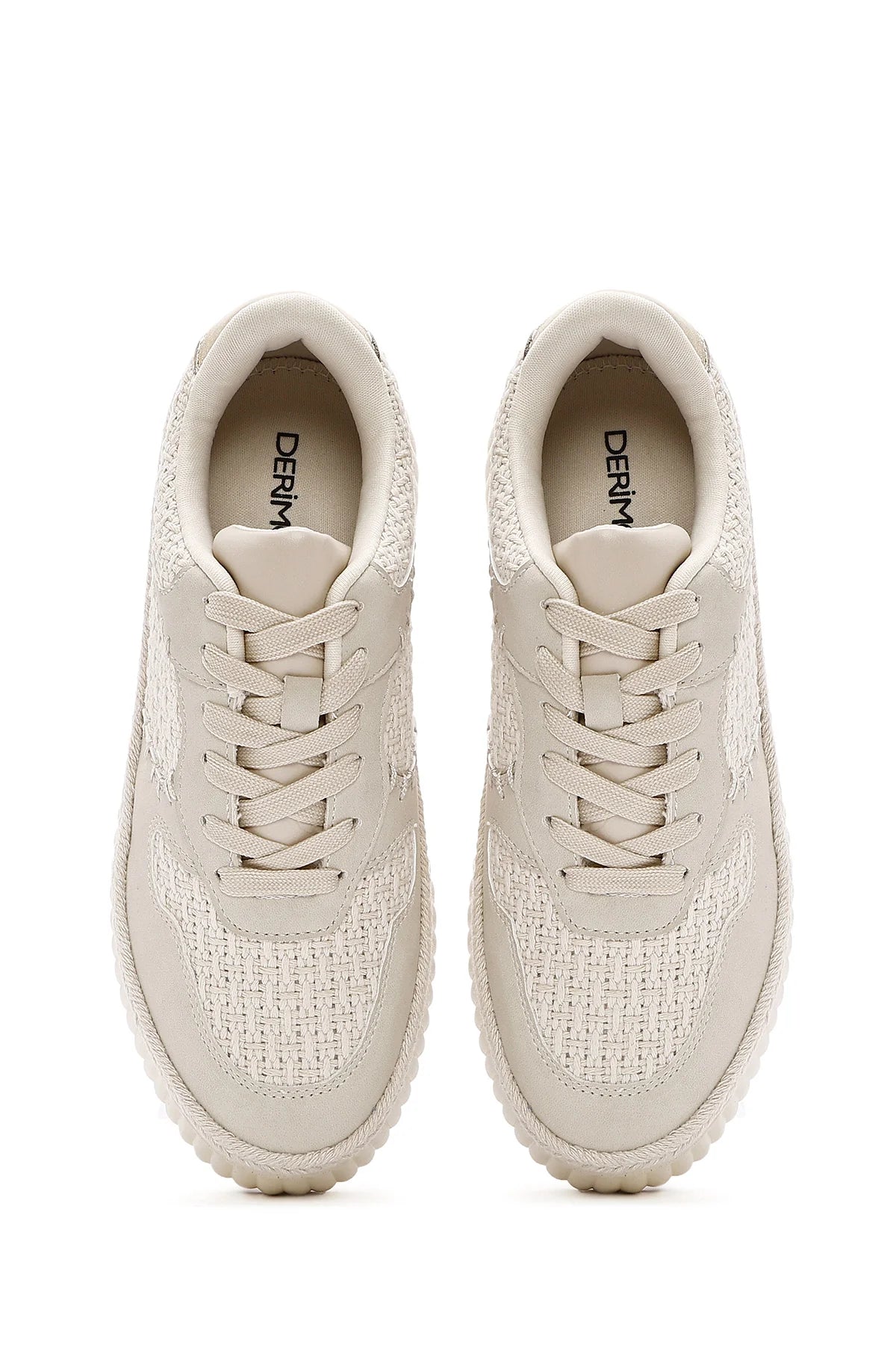Kadın Bej Bağcıklı Kalın Tabanlı Örgülü Sneaker