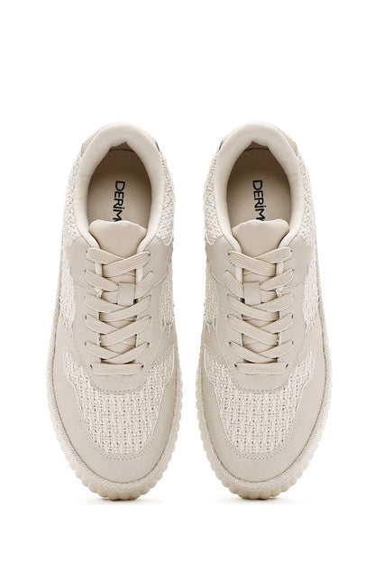 Kadın Bej Bağcıklı Kalın Tabanlı Örgülü Sneaker