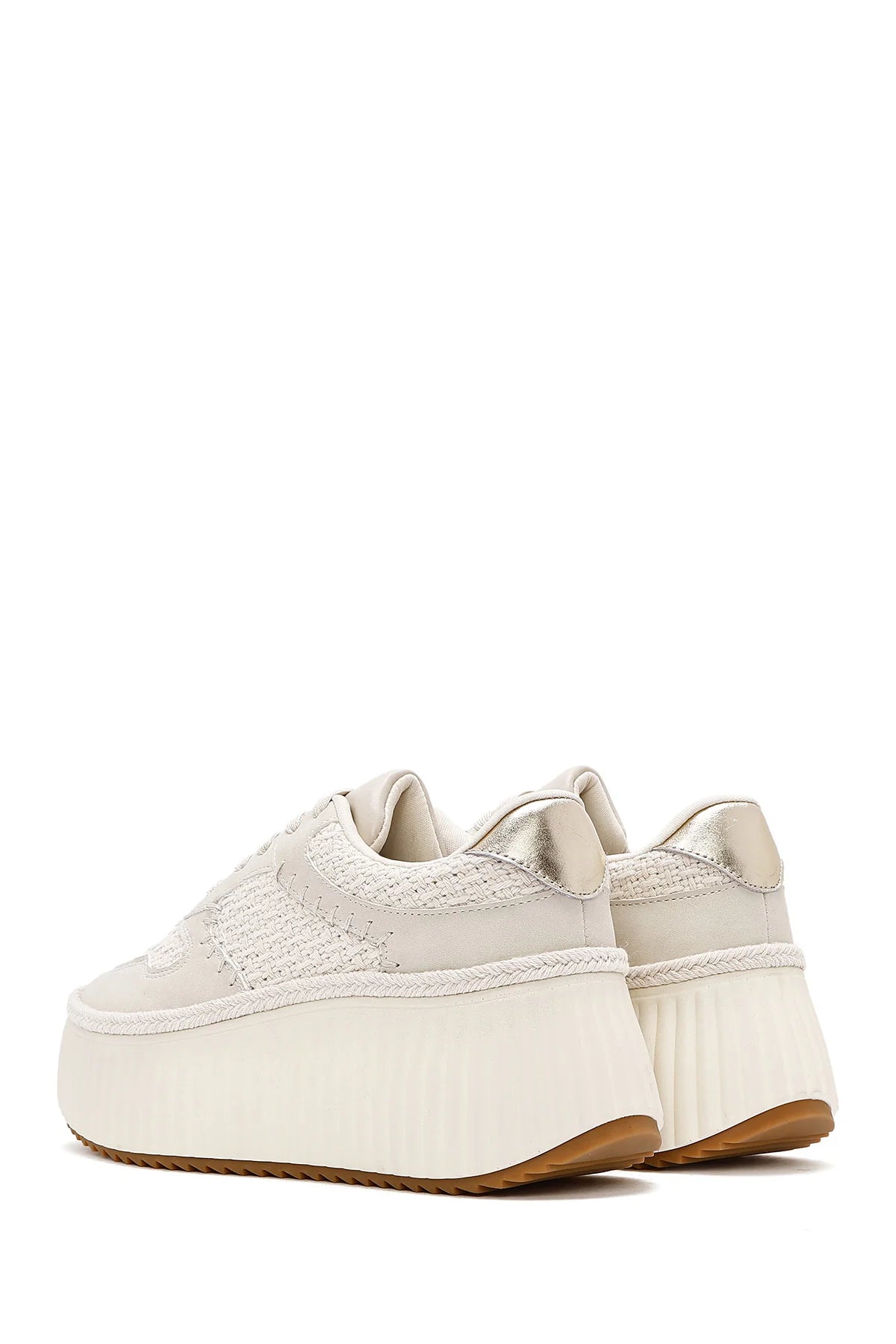 Kadın Bej Bağcıklı Kalın Tabanlı Örgülü Sneaker