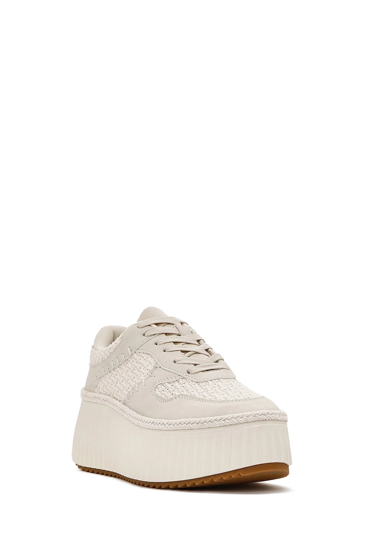Kadın Bej Bağcıklı Kalın Tabanlı Örgülü Sneaker