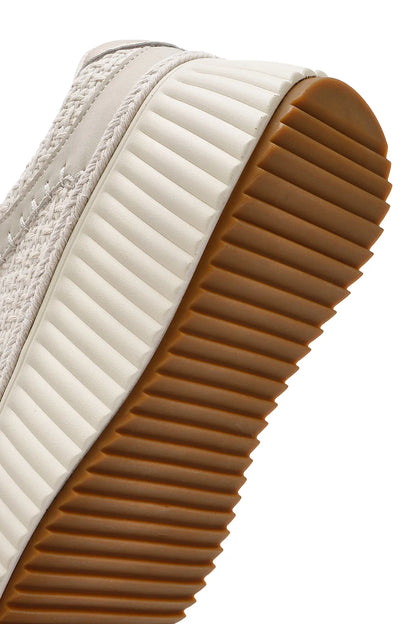Kadın Bej Bağcıklı Kalın Tabanlı Örgülü Sneaker