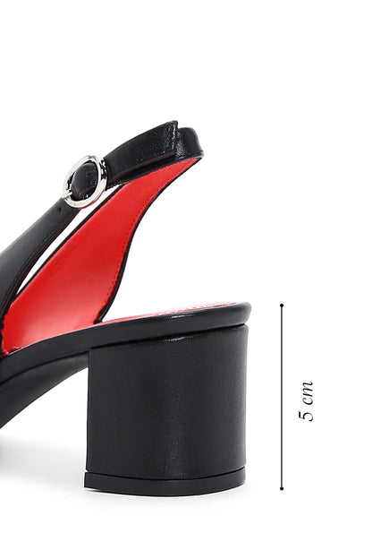 Derimod Gritti Kadın Siyah Arkası Açık Kısa Kalın Topuklu Deri Ayakkabı