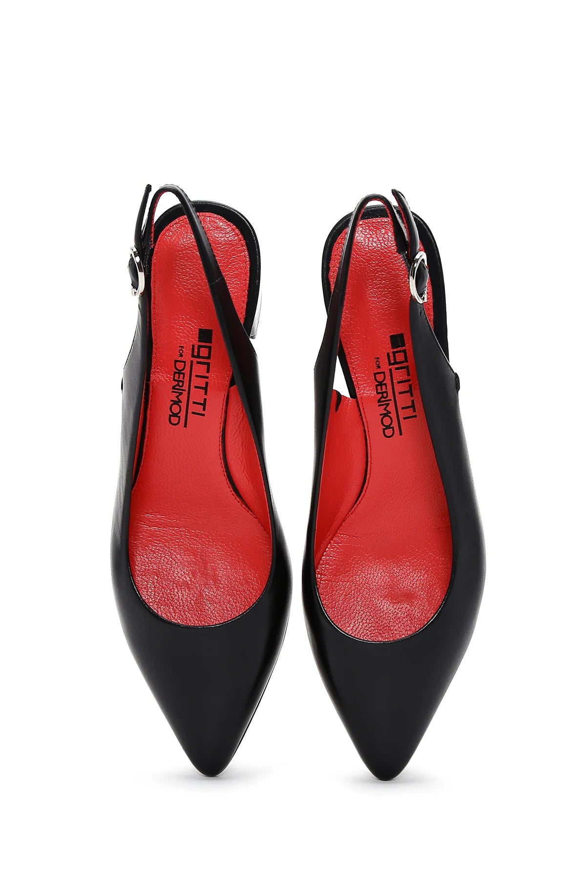 Derimod Gritti Kadın Siyah Arkası Açık Kısa Kalın Topuklu Deri Ayakkabı