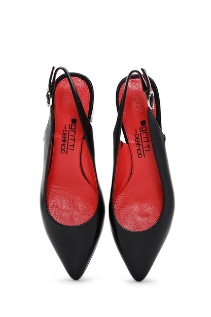 Derimod Gritti Kadın Siyah Arkası Açık Kısa Kalın Topuklu Deri Ayakkabı