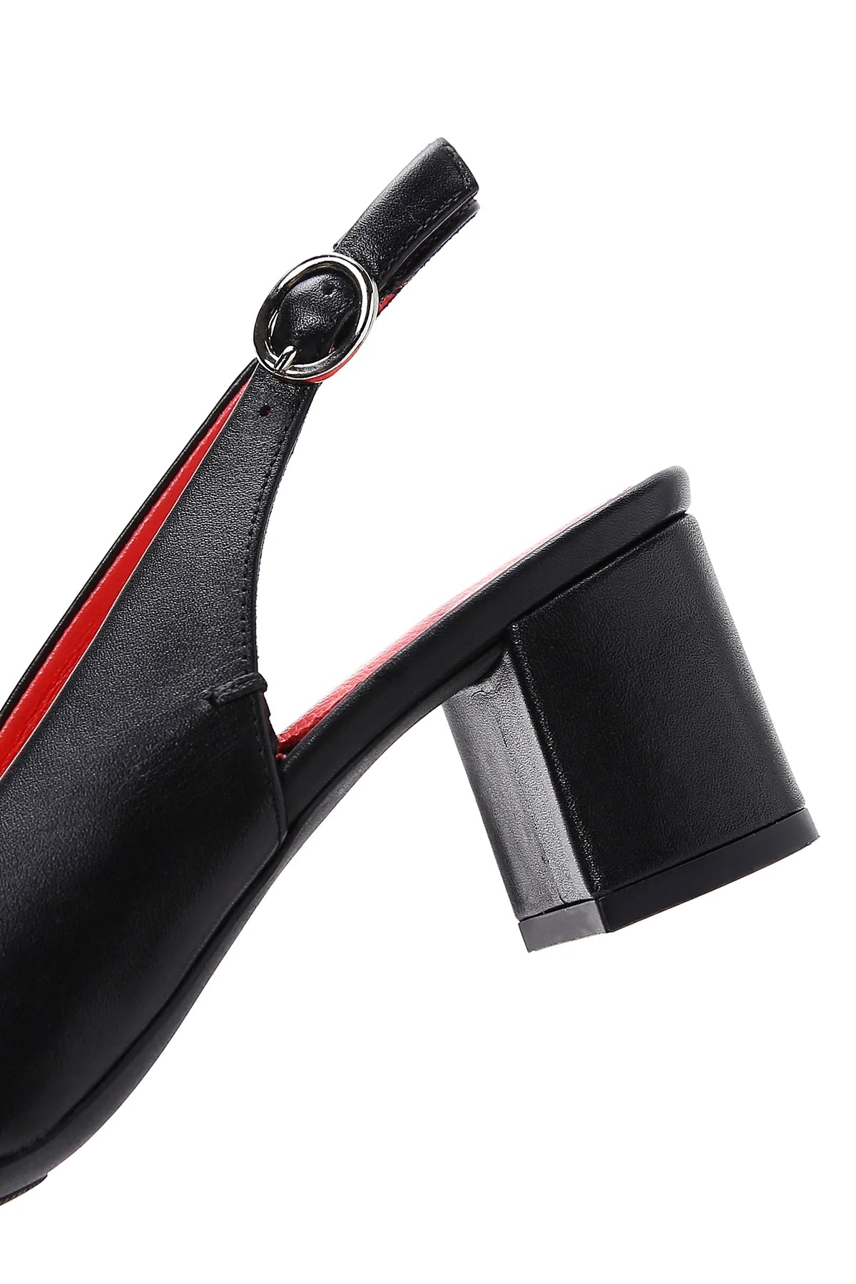 Derimod Gritti Kadın Siyah Arkası Açık Kısa Kalın Topuklu Deri Ayakkabı