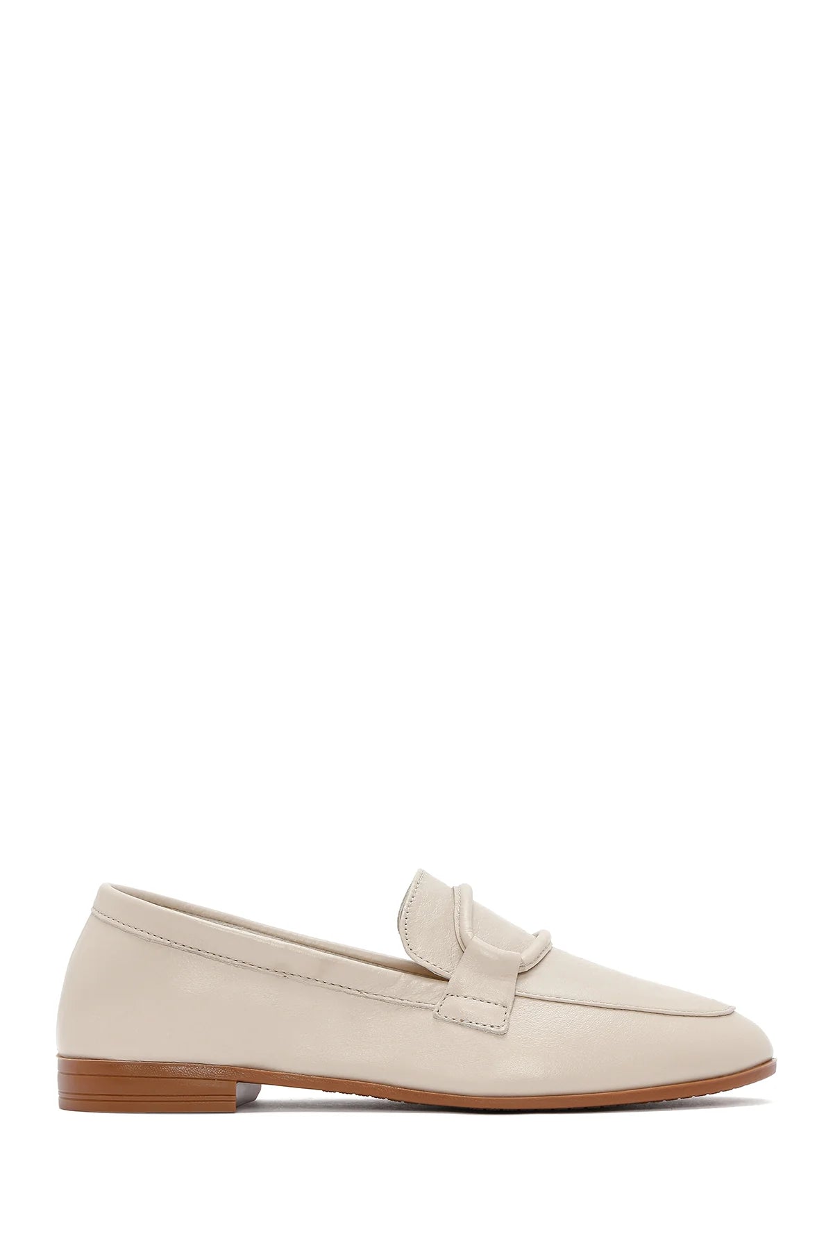 Kadın Bej Deri Maskülen Loafer