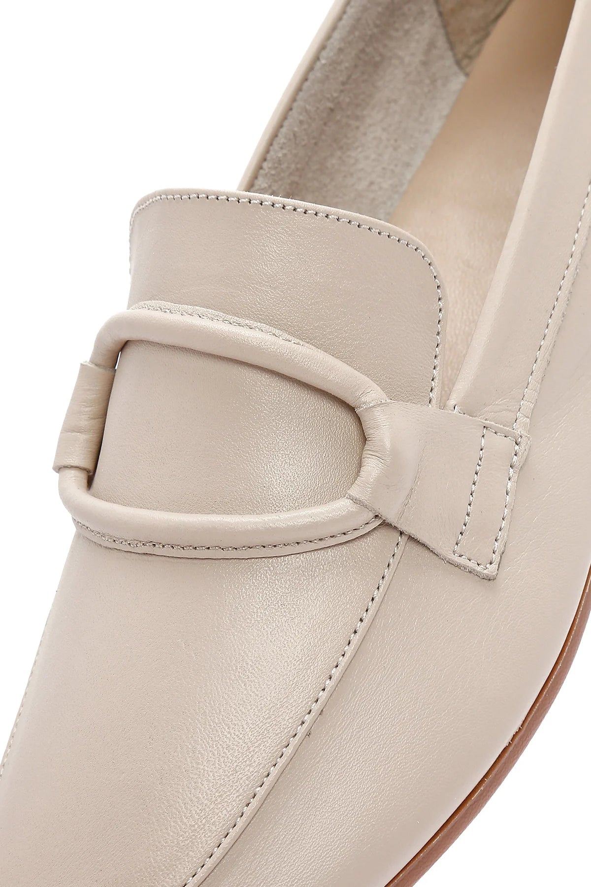 Kadın Bej Deri Maskülen Loafer