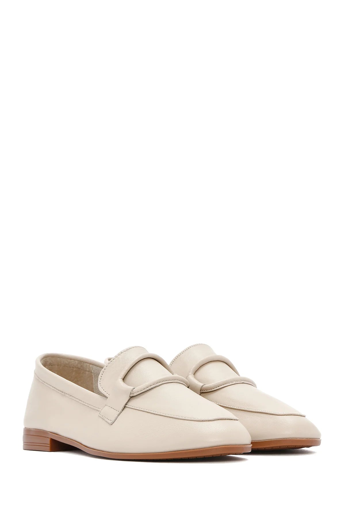 Kadın Bej Deri Maskülen Loafer