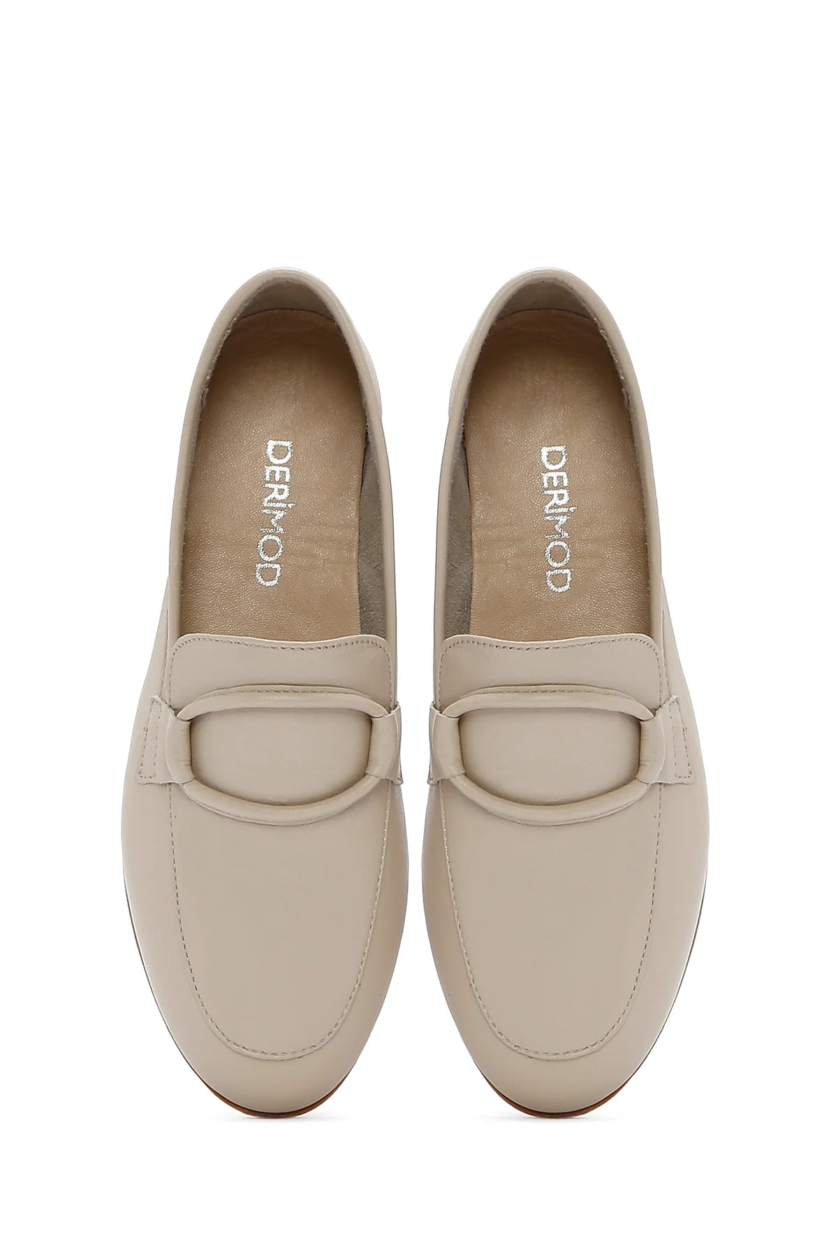 Kadın Bej Deri Maskülen Loafer