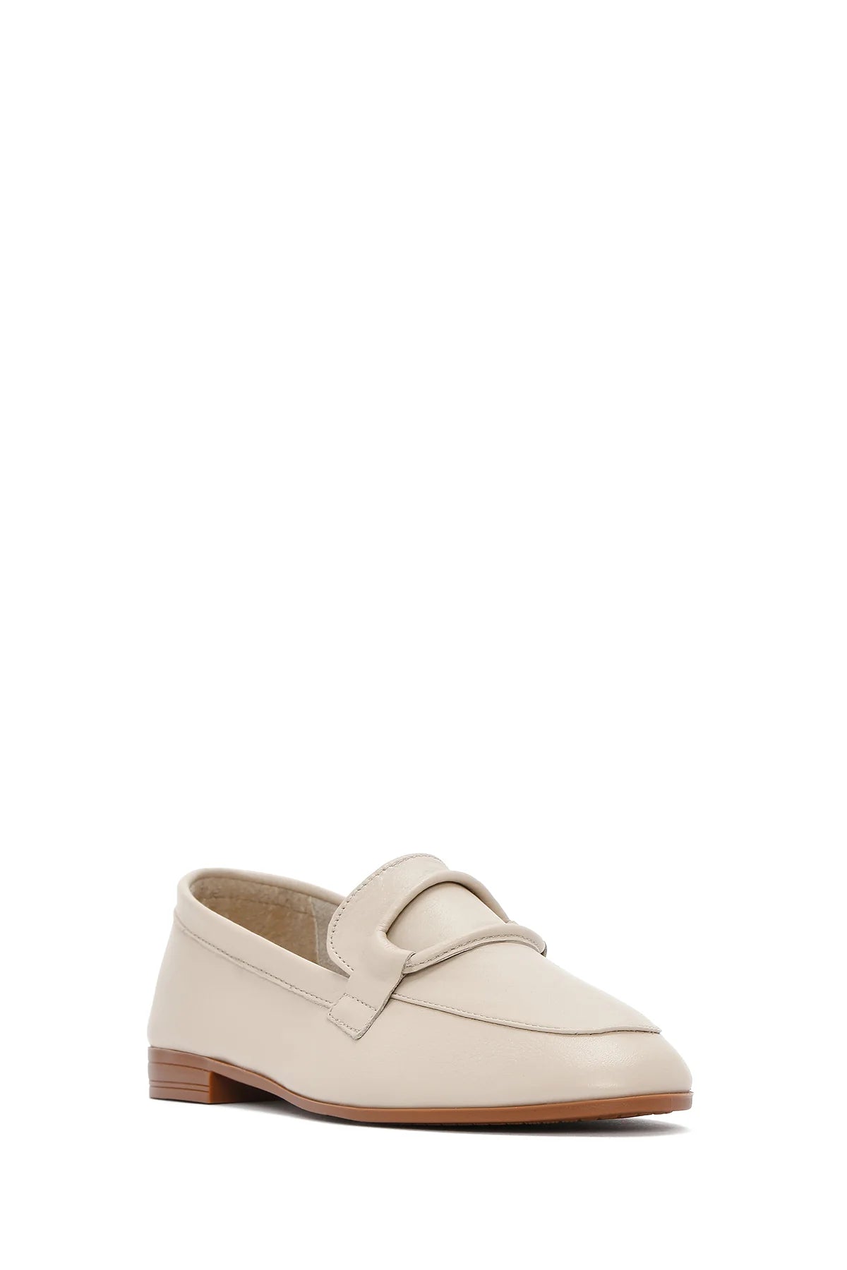 Kadın Bej Deri Maskülen Loafer