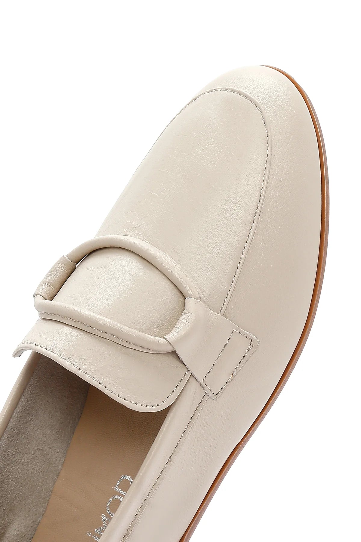 Kadın Bej Deri Maskülen Loafer