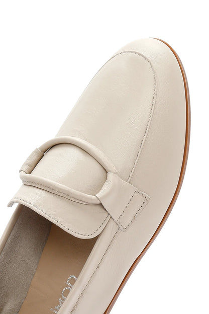 Kadın Bej Deri Maskülen Loafer