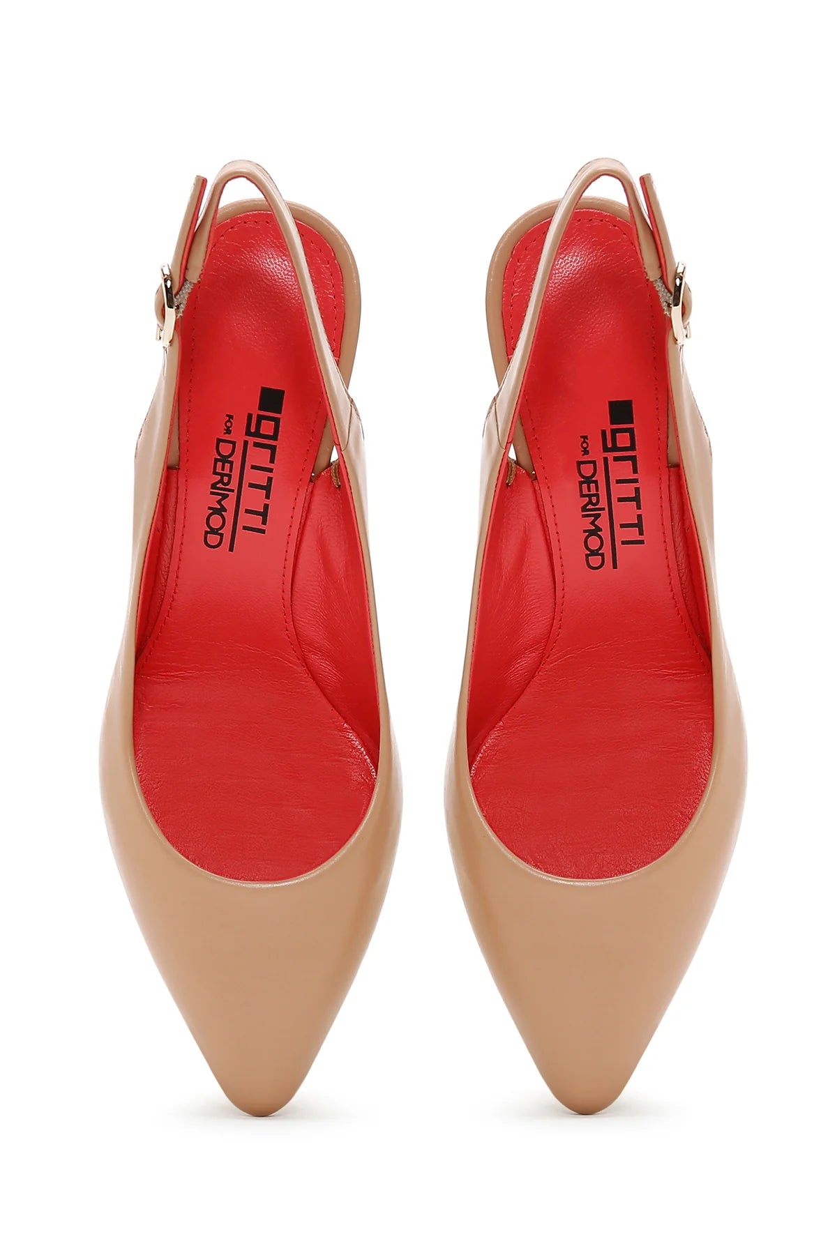 Derimod Gritti Kadın Bej Arkası Açık Topuklu Deri Ayakkabı