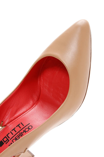 Derimod Gritti Kadın Bej Arkası Açık Topuklu Deri Ayakkabı