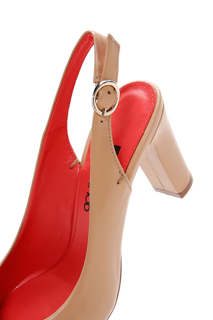 Derimod Gritti Kadın Bej Arkası Açık Topuklu Deri Ayakkabı