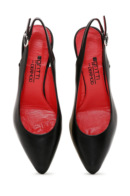 Derimod Gritti Kadın Siyah Arkası Açık Kalın Topuklu Deri Ayakkabı