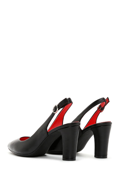 Derimod Gritti Kadın Siyah Arkası Açık Kalın Topuklu Deri Ayakkabı