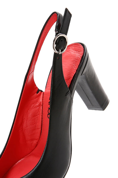 Derimod Gritti Kadın Siyah Arkası Açık Kalın Topuklu Deri Ayakkabı