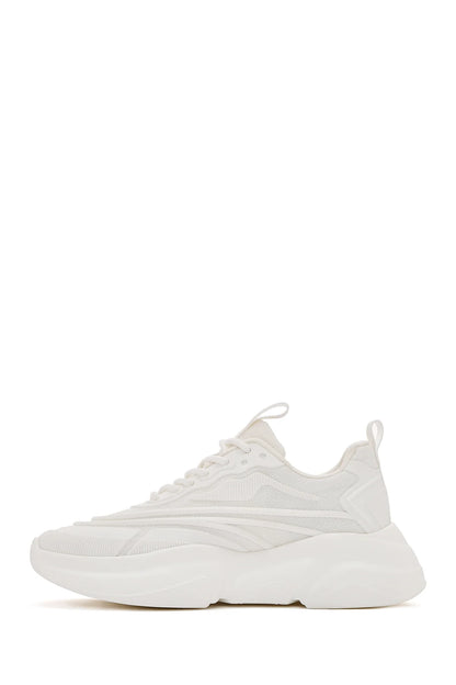 Kadın Beyaz Bağcıklı Kalın Tabanlı Sneaker
