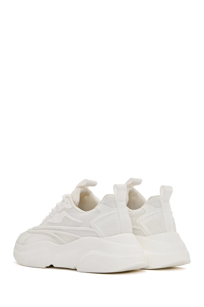Kadın Beyaz Bağcıklı Kalın Tabanlı Sneaker