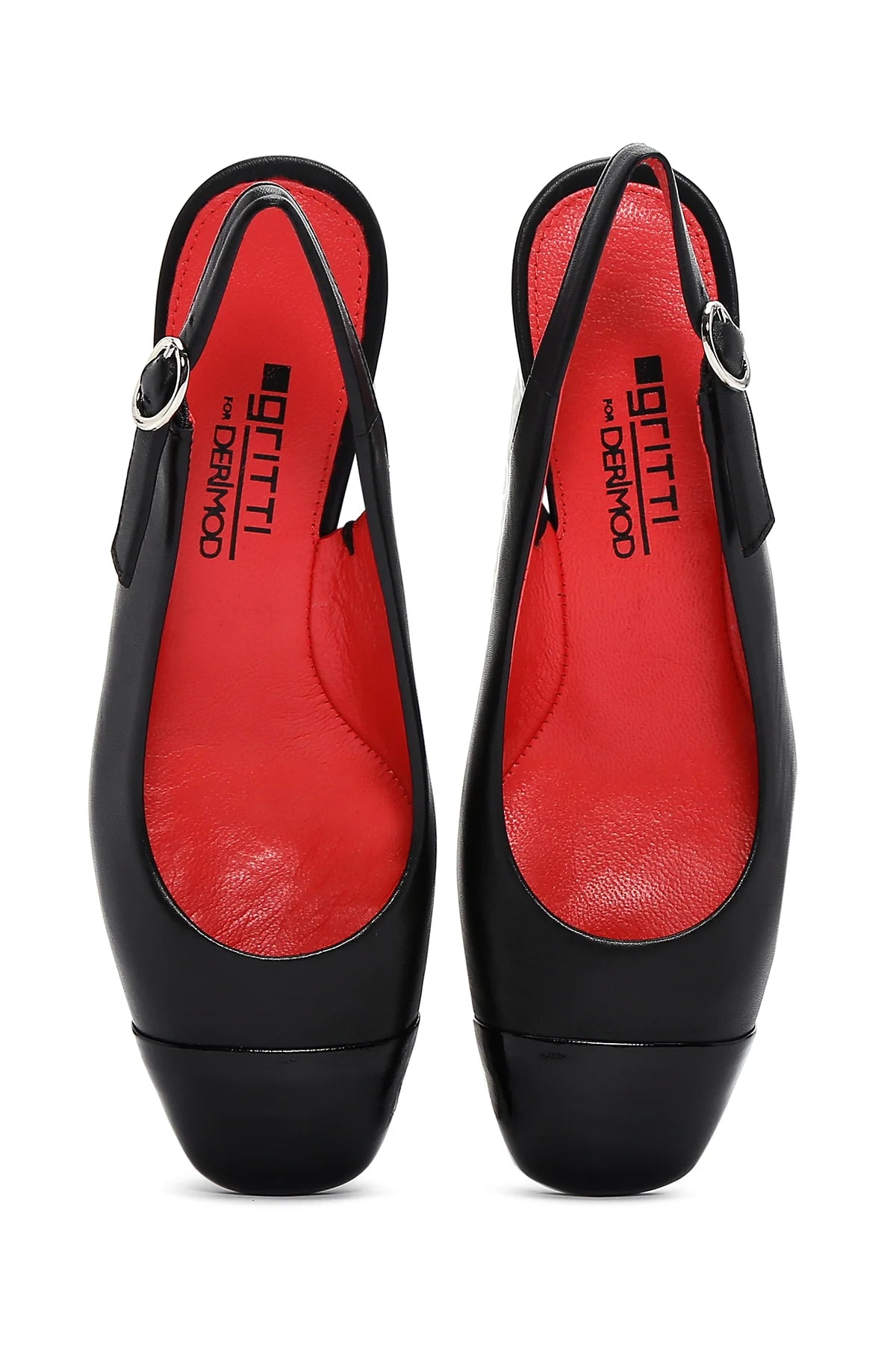 Derimod Gritti Kadın Siyah Arkası Açık Kısa Kalın Topuklu Deri Ayakkabı