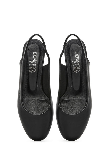Derimod Flex Kadın Siyah Arkası Açık Kalın Kısa Topuklu Deri Ayakkabı