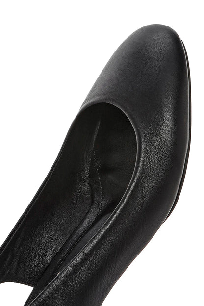 Derimod Flex Kadın Siyah Arkası Açık Kalın Kısa Topuklu Deri Ayakkabı