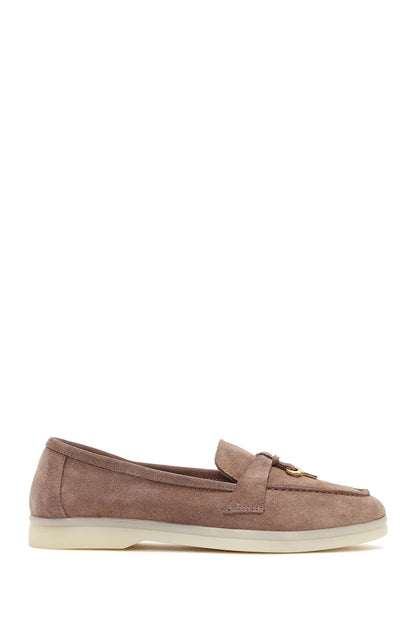 Kadın Vizon Süet Deri Maskülen Loafer