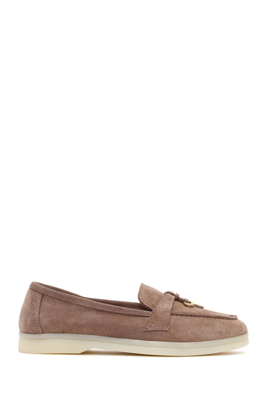 Kadın Vizon Süet Deri Maskülen Loafer