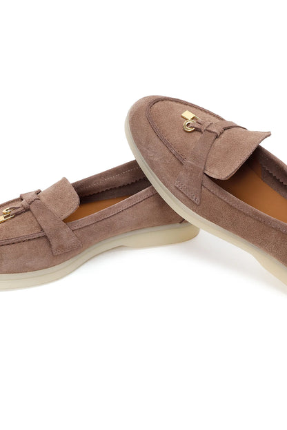 Kadın Vizon Süet Deri Maskülen Loafer