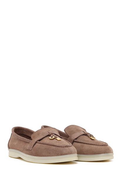 Kadın Vizon Süet Deri Maskülen Loafer