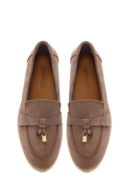 Kadın Vizon Süet Deri Maskülen Loafer