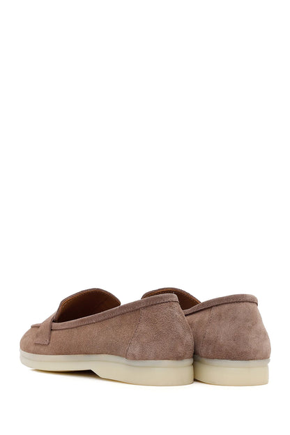 Kadın Vizon Süet Deri Maskülen Loafer