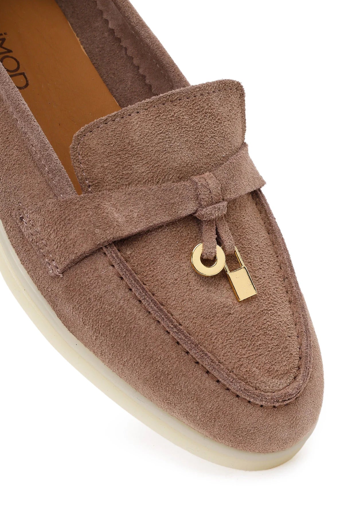 Kadın Vizon Süet Deri Maskülen Loafer