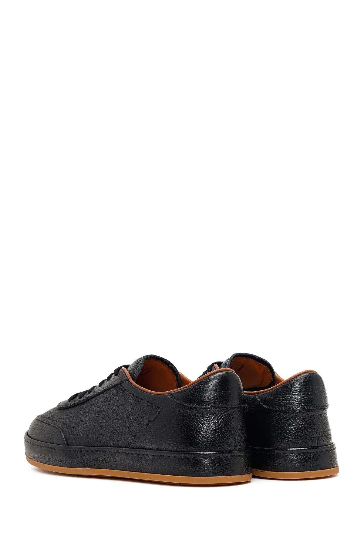 Erkek Siyah Bağcıklı Deri Sneaker