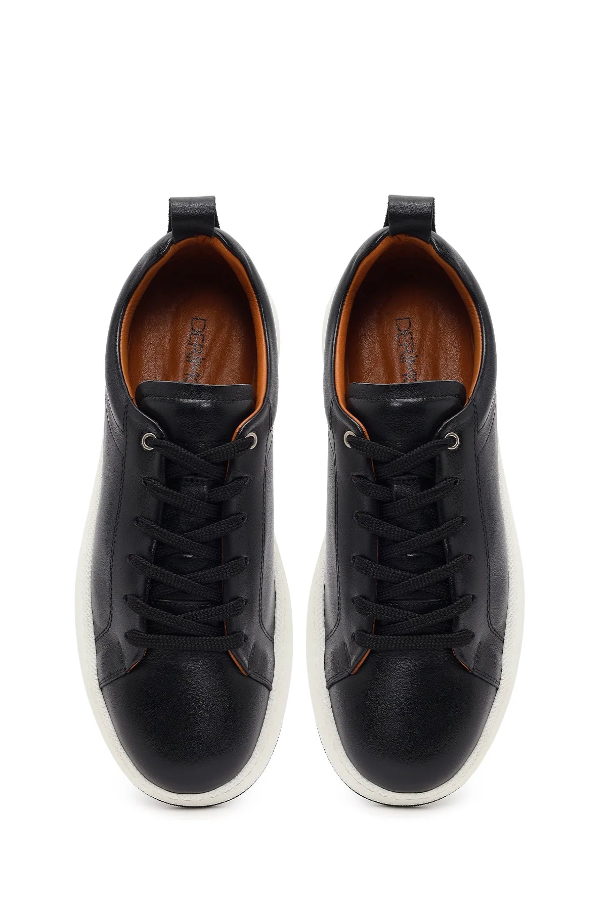 Erkek Siyah Bağcıklı Kalın Tabanlı Deri Sneaker