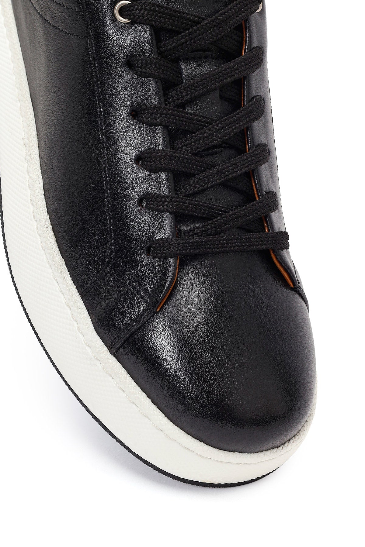 Erkek Siyah Bağcıklı Kalın Tabanlı Deri Sneaker