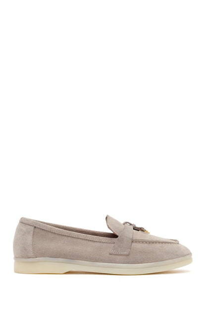 Kadın Bej Süet Deri Maskülen Loafer