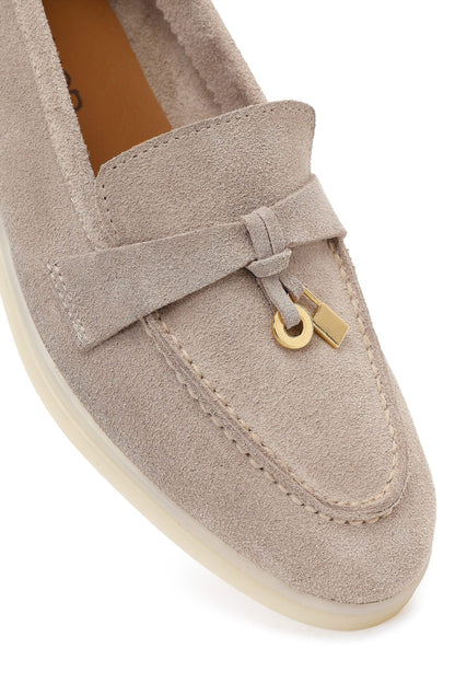 Kadın Bej Süet Deri Maskülen Loafer