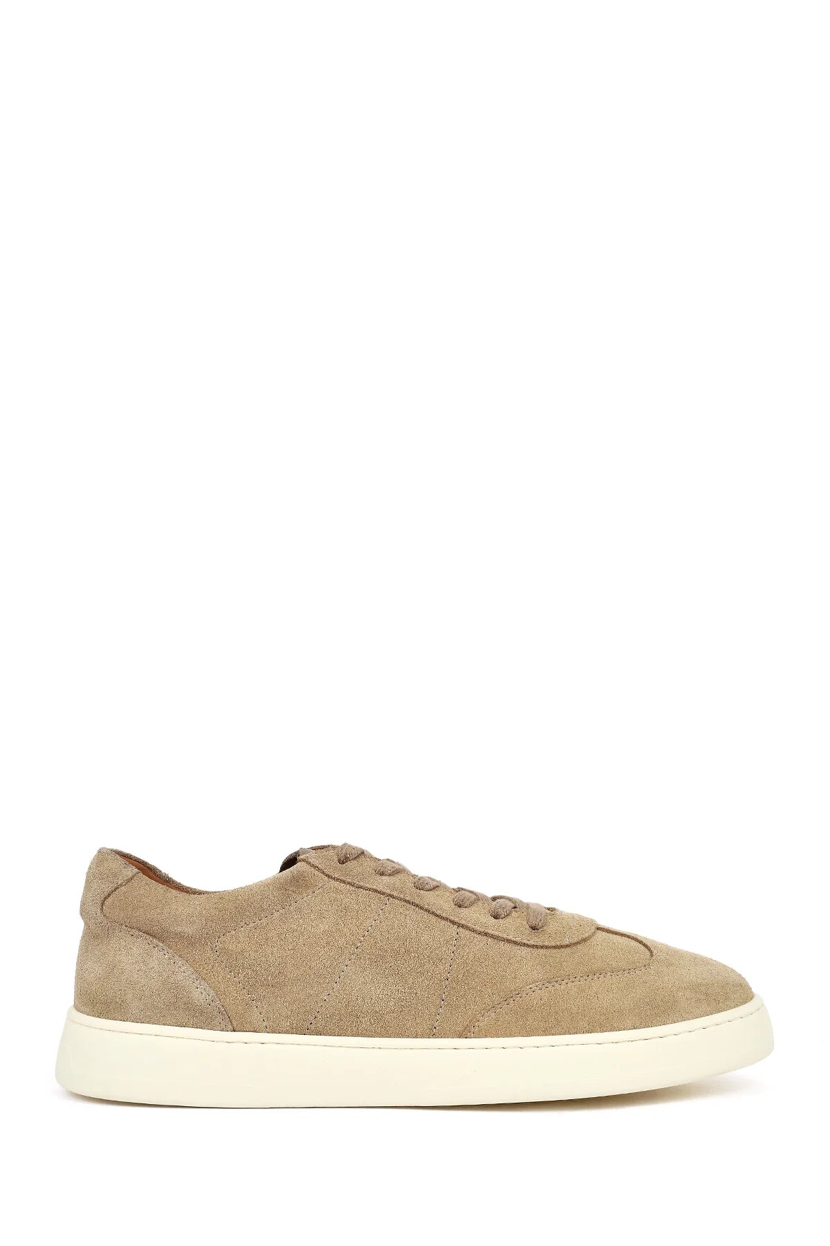 Erkek Bej Bağcıklı Kalın Tabanlı Süet Deri Sneaker