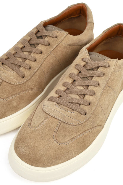 Erkek Bej Bağcıklı Kalın Tabanlı Süet Deri Sneaker